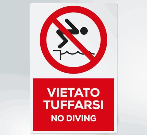 GLOBAL CARTELLO SEGNALETICO - vietato tuffarsi - Segnale Adesivo Extra Resistente, Pannello in Forex, Pannello In Alluminio (Adesivo, 20x31 cm)