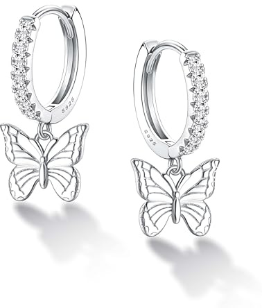 Chriscoco Ohrringe für Damen, Silber 925, Creolen, Silber, Damen, Anhänger, Schmetterling, Herz, Stern, Ohrringe, Silber, Kinder, Mädchen, mit Schmuckbox