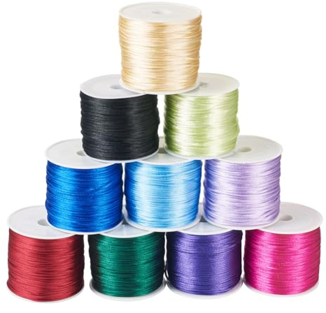 Cheriswelry 10 Rollen 30 Meter Nylonfaden 1 mm Rattail-Satinschnur für Schmuckherstellung, Kumihimo-Rattail, chinesischer Knoten