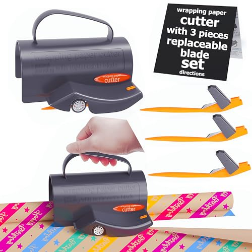 Geschenkpapier Schneider für Rollen, 1 Stück Geschenkpapier Cutter mit 3 austauschbaren Klingen, Papier Rollenschneider für Weihnachten, Geburtstagsgeschenke, Feste und Feierlichkeiten