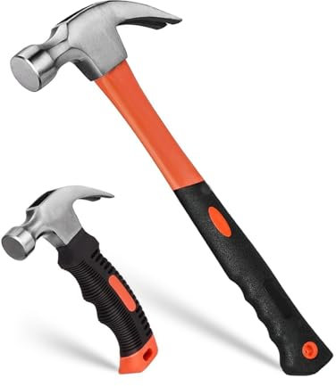 2 Pack Hammer Set, Includes 12 oz Mini Stubby Claw Hammer&22 oz Fiberglass General Purpose Claw Hammer, Hammers Tools with Soft Nonslip Handle, Stubby Hammer for Household Repair & Outdoor Camping