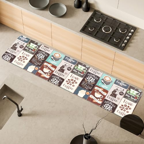 Comart - Tappeto Cucina Malaga - Passatoia 100% PVC - Antimacchia - Antiscivolo - Impermeabile - Tappetino Lavabile in Lavatrice - Corsia Moderna per Cucina e Corridoio - Vintage Coffee - 55x230 cm