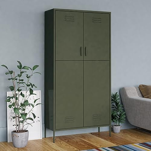 Keyroto Kleiderschrank Mehrzweckschrank Schließfachschrank Besenschrank Metallspind Stahl Olivgrün 90x50x180 cm
