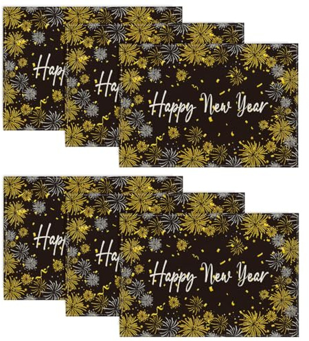 Artoid Mode Feuerwerkskörper Happy New Year Neujahr 2026 Platzsets 6er Set, Winter 30x45cm Urlaub Tischsets Platzdeckchen Küche Party Deko