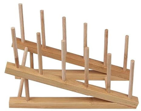 Qtuie Egoutoire Vaisselle Cuisine égouttoir à Vaisselle en Bois Bambou Range Assiette Porte Assiette égouttoir pour la Cuisine Rangement pour Assiettes,Verres,Tasses,Planches à Découper et Livres (2)