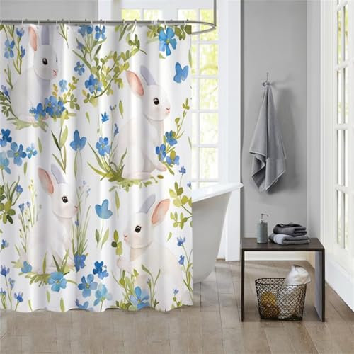 Duschvorhang RabbitShower Curtain Curtains, Duschvorhänge Duschrollo 120x180cm Duschvorhang Mit Gewicht Badewanne, Duschrollo, Badewanne Duschvorhang Textil Stoff Waschbar Bad Vorhang Badevorhang 1133