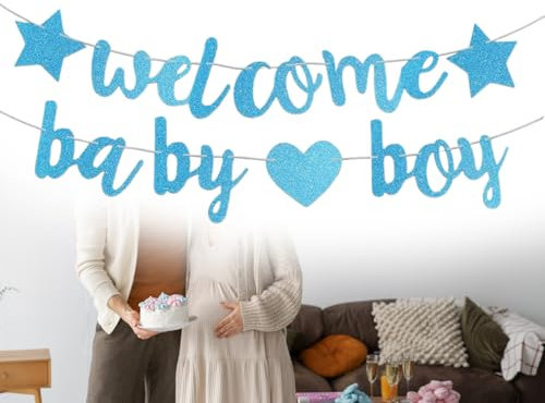 AOYEGIC Welcome Baby Banner, Welcome Back Garland, decorazione per compleanno bambini, per baby party, ricevimento a casa, baby shower decorazione per la casa (blu)