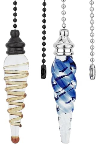 Sarini Lot de 2 chaînes de Traction décoratives en Cristal pour Ventilateur de Plafond, Boule de Perles en Verre, Ornement, Pendentif, chaînes d'extension pour plafonnier, Lampe, Ventilateur