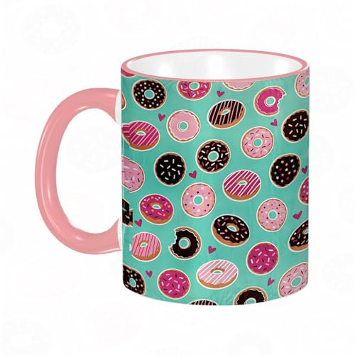 YOIUE Tazze Originali di caffè e Colazione Tazze - stampata Ceramica 11 once di tazze 330 ml Decora la tua tazza regalo, sfondo di sette ciambelle dolci.