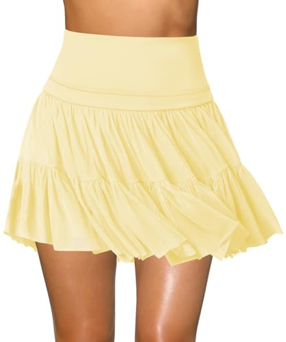 Minigonna da Donna Gonna a Pieghe fluide a Vita Alta con Volant gonne da Tennis per Le Donne Atletica Skater Golf con Tasche Pantaloncini, Giallo, S