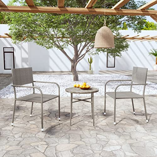 Xichuzi 3-TLG. Garten-Essgruppe Poly Rattan Grau, Esstisch Mit Stühlen Set, Gartenmöbel Sitzgruppe, Balkon Möbel, Gartenlounge Set, Terrassenmöbel, Balkonmöbel Set - 3098034
