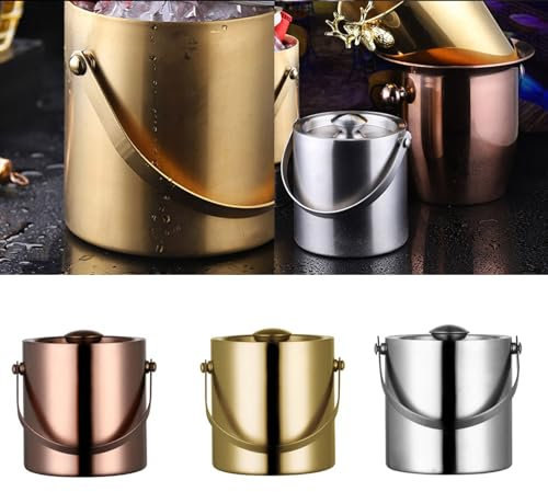 XFUYI KTV Eiskübel aus Edelstahl 3 l Kühlkübel mit doppelter Wärmedämmung Champagner/Roségold/Silber Silber