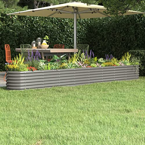 IKAYAA Jardinera Alta Rectangular Metal Exterior para Cultivo de Plantas en Patio Terraza, Arriate Macetas, Gris 332 x 40 x 36 cm
