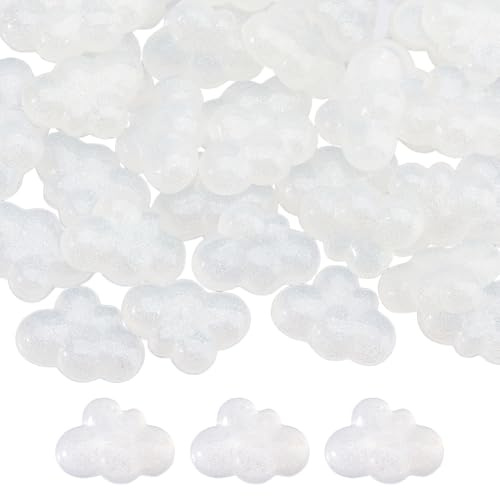 Hobbspring 50 Stück Mini Cabochons Aus Kunstharz Wolken Cabochon Weißer Regenbogen Schillernde Beschichtung Kunstharz Cabochons Für DIY Schmuck Haarnadeln Scrapbooking Verzierungen Für Handyhüllen