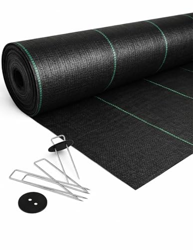Jardin202 - Malla Antihierbas | Malla contra Malas Hierbas, Gramaje 110 Gramos Geotextil | Protección césped Artificial | Rollos Completos | 2 x 50 m + 100 Anclajes -