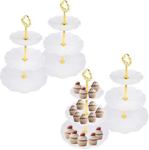 CHIHEUNG 4PCS 3 Tiers Cake Stands, White Afternoon Tea Stands, Cupcake Stand, Plastic Dessert Display Tower for Afternoon Tea, Parties and Weddings