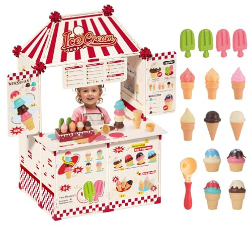 KOALA DIARY Icecream Cart for Kids,30 Pcs Pretend Play Food Truck, Fort Building STEM Toys Kit ,Ice Cream Shop,Grocery Store Pretend Play,Kids Toys for Girls & Boys(Ages 3+)
