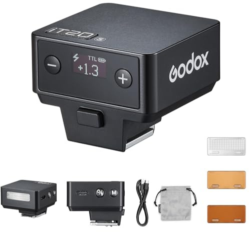 Godox IT20 N IT20-N Mini kamerablixt, kompatibel med Nikon-kameror, TTL Godox blixt, 700+ full effekt, 1,5s återvinningstid, USB-C-laddning, med magnetisk diffusor och filter -svart
