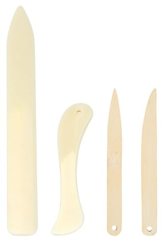 HUVZOR 4 Stück falzbrett,Holz Für Papier, Folder Schneide Bags,Binding Book Falz,Falzen Falzmaschine,Falzmaschinen Falzstift,Groove Kit Knochen,Schneidebrett Tool Umschläge,Werkzeug White