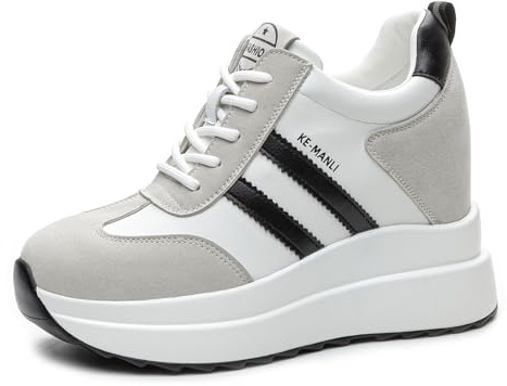 AONETIGER Högklackade kilskor för kvinnor kilar sneakers damer dolda kilklackskor 10 cm snörning plattform tjocka vardagsskor storlek 2,5-6 UK, Vitt, 36.5 EU