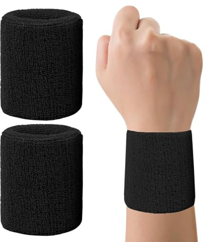 QEXUJOW Muñequeras de fitness,Dos muñequeras negras que absorben el sudor, muñequeras de fitness, muñequeras deportivas, de algodón suave, unisex.