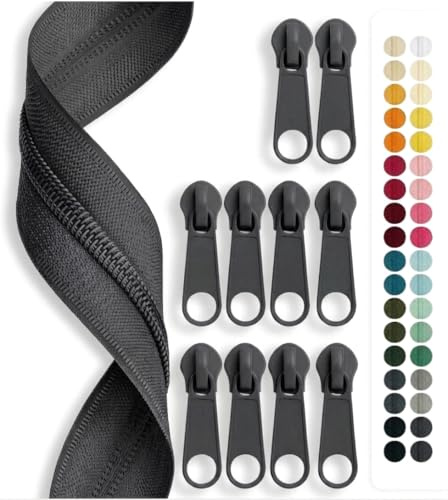 Jajasio Endlosreißverschluss mit Zipper 3mm (Nonlock), 5 Meter, Reißverschluss endlos Auswahl aus 40 Farben/Farbe: 88 – dunkelgrau