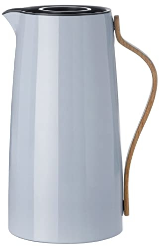Stelton Kaffee-Isolierkanne Emma - Edelstahl-Thermoeinsatz, doppelwandig isoliert - Thermoskanne/Kaffeekanne/Teekanne mit Buchenholzgriff, Easy-Click-Deckel - 1,2 Liter, glänzendes Finish, Blau