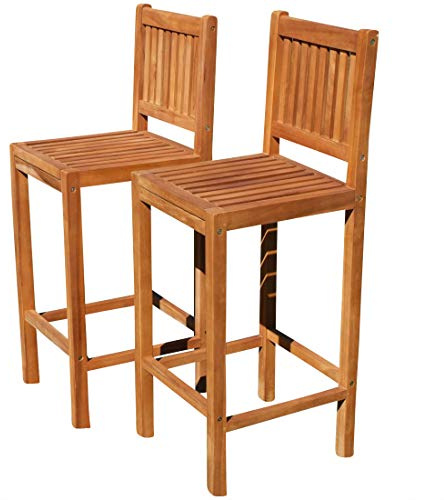 ASS 2Stück Teak Design Barhocker Barsessel Bistrohocker Bistrosessel Sessel Holzsessel Gartensessel Gartenmöbel Holz Modell: JAV-BIMA von