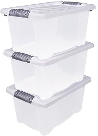 Spetebo Kunststoff Stapelbox mit Deckel 30 x 20 cm - 3er Set | 7 Liter Aufbewahrungsbox mit Griff Spielzeugkiste Lagerbox Multibox Allzweckbox Storage Box Universal Kiste