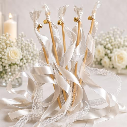 EinsSein 20x Wedding Wands weiß Romantic | Hochzeitsstäbe mit Glöckchen | ideal für Spalier Hochzeit Auszug Kirche Standesamt | Geburtstagsfeiern Weihnachtsfeiern Spiele mit Seifenblasen kombinieren
