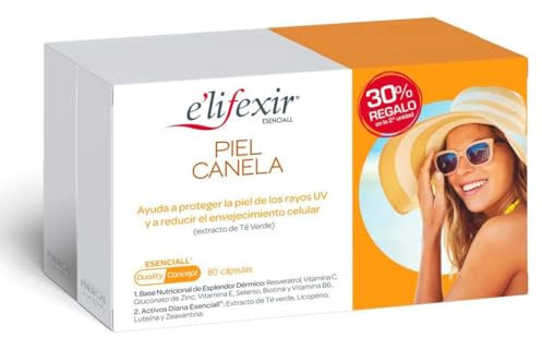Elifexir Esenciall Piel Canela | Ayuda a Proteger la Piel de los Rayos UV y a Reducir en Envejecimiento Celular | Con extracto de Té Verde | 80 cápsulas