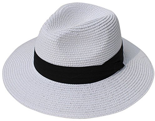 DRESHOW Damen Panama Hut Fedora Strand Sonnenhut Breiter Rand Stroh Aufrollen Hut UPF 50+