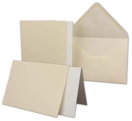 25x Karten-Set DIN B6-12 x 17 cm - 120 x 170 mm - Falt-Karten mit Brief-Umschlägen & Einlege-Blättern - Gerippte Struktur Oberfläche - Creme-Chamois - Vintage Einladungskarten