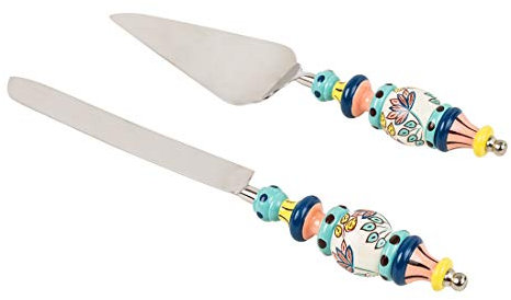 Chumbak Folk Floral Cake Server Set- Blue