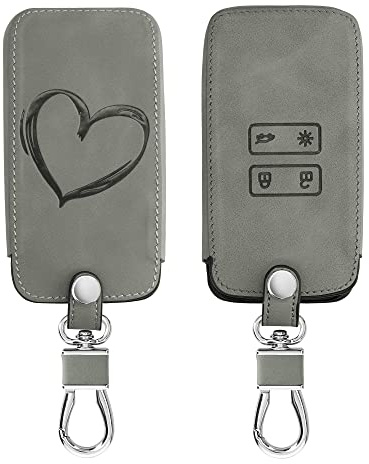 kwmobile Autoschlüssel Hülle kompatibel mit Renault 4-Tasten Smartkey Autoschlüssel (nur Keyless Go) - Kunstleder Schutzhülle Schlüsselhülle Cover Herz Brush Grau