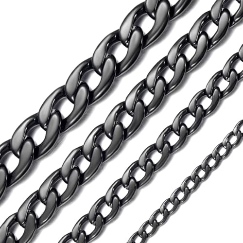 ChainsHouse Halskette für Herren Damen Kubanische Kette Edelstahl Panzerkette 5/9/12/15mm Breit Gliederkette in Silber/Gold/Schwarz Halsreif Halsschmuck, Länge 36-76cm