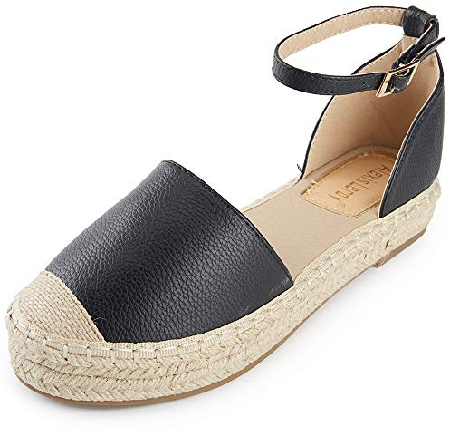 Alexis Leroy Dam stängd tå ankelrem plattform Espadrille sandaler, Svart, 36 EU