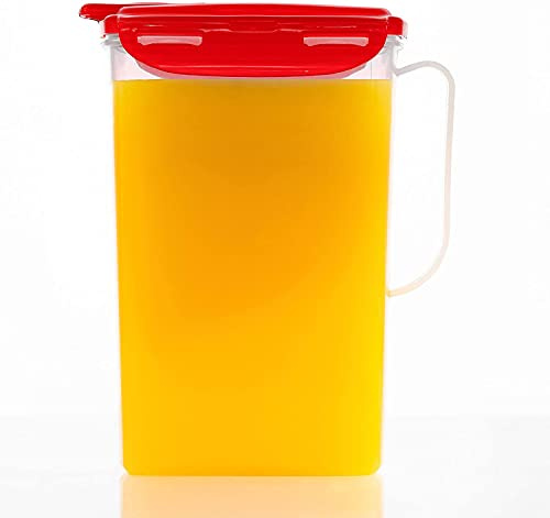 LocknLock Aqua Kühlschranktür Wasserkrug mit Griff, BPA-frei, Kunststoffkrug mit Klappdeckel, perfekt für die Herstellung von Tee und Säften, 2 Quarts, Rot