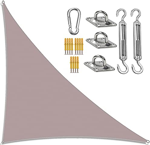 DDLL Garden Sail Canopy, Triangle Sun Sail Shade with Fixing Kit, 3 Ropes, Waterproof, UV Block, Right Angle Garden Shade Sails Sunshade Awnings for Outdoor Patios,khaki,3m x 4m x 5m