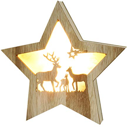 TOYANDONA LED Stern Weihnachtsstern Anhänger LED Dekoleuchte Holz Leuchtend Beleuchtung Holz Weihnachtdeko Stimmungslicht Baumschmuck Kinderzimmer Ornament