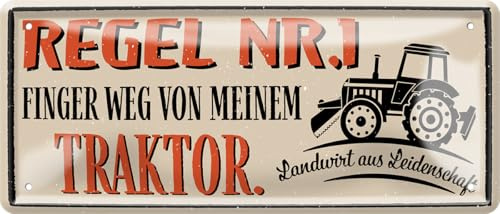 schilderkreis24 Blechschild Traktor & Bauernhof – witzige Sprüche für Landwirte, Werkstatt & Scheune (Regel Nr. 1 Finger weg von Traktor)