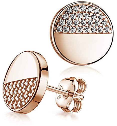 Runde Ohrstecker Silber 925 - Zirkonia Ohrringe 10mm flach für Damen SO-452 | Elegante Stecker aus hautfreundlichem 925 Sterling Silber rhodiniert oder vergoldet von MATERIA by Matthias Wagner