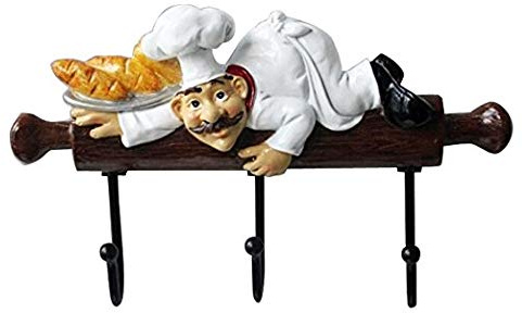 realideas Cute Bakery Decorative Chef with Bread Figurine Wall Hooks Rack Hook Hanger for Home Kitchen Restaurant Oven Gloves/Hat/Cap/Coat/Apron