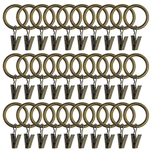 WMYCONGCONG Lot de 40 Anneaux de Rideaux avec Clips en Bronze Antique - Clips décoratifs avec Anneaux pour Salle de Bain, Salon et Chambre d'amis