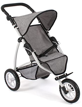 Bayer Chic 2000 - Puppenwagen Leon, Jogging Buggy, Puppenjogger für Kinder von 4 bis 8 Jahren, Jeans grau