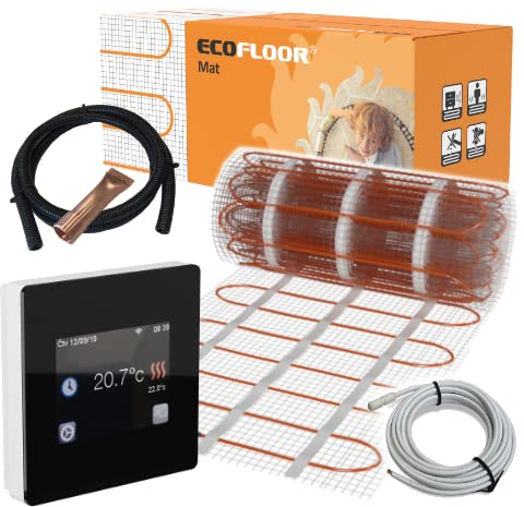 Elektrische Fußbodenheizung Komplett Set ECOFLOOR 160 W/m² mit digitalem TFT Thermostat WLAN schwarz 0,5 m² - 0,5 x 1 m