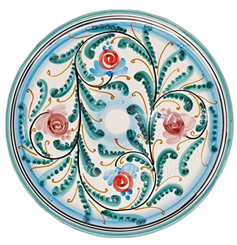 sicilia bedda - PIATTO IN CERAMICA DI CALTAGIRONE DECORAZIONI ARTISTICHE - Articolo Dipinto a Mano (VERDE ACQUA, Diametro 12)