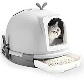 Maison de Toilette Toilette de chat entièrement fermé de gros tiroirs Type de chat de litière chat Boîte de litière de chat anti-éclaboussures avec poignée, pelleteuse de litière de chat Bac à Litière