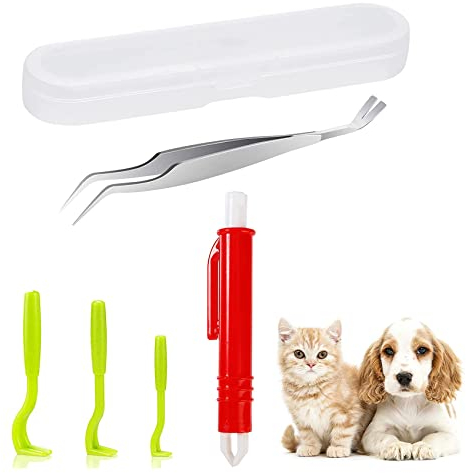 Kafeiya Set di 5 Pinza per Zecche,Pinzette per Zecche in Acciaio Inox,Pinza cCombinata 2 in 1 per Zecche e Zecche,Pinza Zecche di Professionale per Animali,Cani e Gatti(Verde)