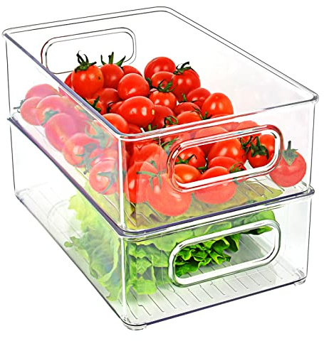 Tidy Fridge Organizer set Kylskåpsförvaring, transparent stapelbar förvaringslåda med handtag, BPA-fri, medium